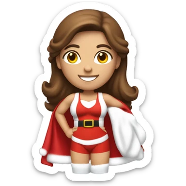 An athletic, muscular female Santa Claus figure with brown hair, wearing a modest, fully-covering red lingerie outfit in a tasteful, non-sexual, and family-friendly style sticker