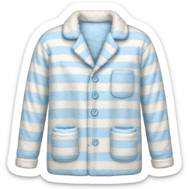 emoji of an isolated fluffy fleece pajama top with soft pastel stripes, plush fuzzy texture, light grey and pastel blue tones, button-down long sleeves, neatly folded flat-lay, no person, no body, no mannequin, cozy warm winter mood, soft shading sticker
