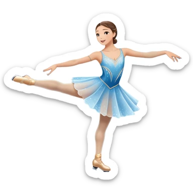 An icon showing a graceful figure skater mid-spin on a sparkling ice rink, wearing an elegant costume. The background features festive arena lights, snowflakes, and cheering spectators. Transparent background captures the beauty, artistry, and elegance of figure skating. sticker