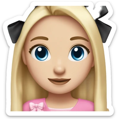 one girl with blonde hair and blue eyes wearing pink/girly bows and another girl next to her with dark brown straight hair and black bows sticker