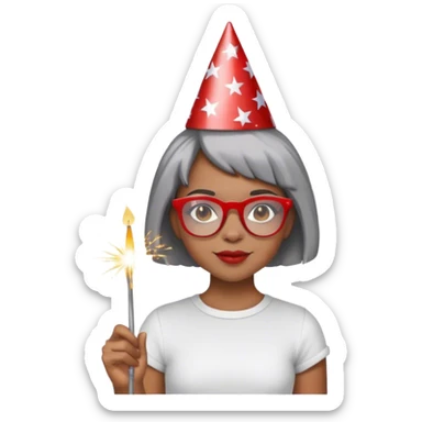 Light skinned Black girl with red glasses short natural gray haircut celebrating Labor Day sticker