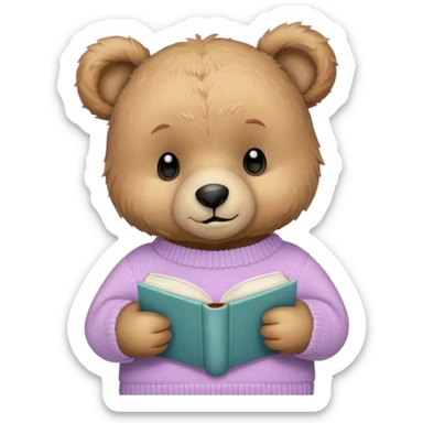 Cute teddy bear with a pastel sweater reading a book  sticker
