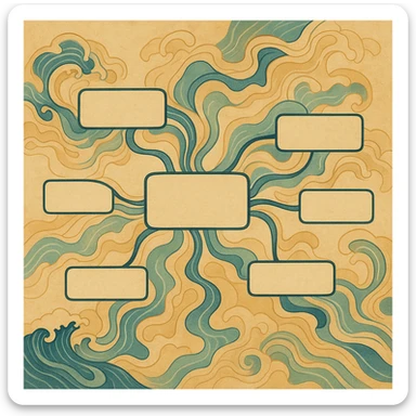 ukiyo-e inspired mindmap with flowing lines and organic shapes sticker