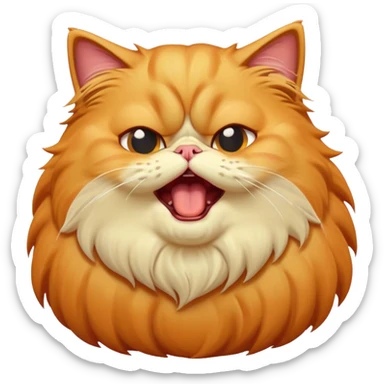 Cinematic Derpy Grumpy Comical Orange Persian Cat Portrait Emoji, Head tilted playfully with an adorably awkward yawning expression, fluffy orange fur with soft cream and golden undertones, Simplified yet hilariously derpy features, highly detailed, glowing with a warm but slightly confused glow, high shine, a mix of lazy and clueless, stylized with a touch of whimsy, bright but with a completely derpy and grumpy face, soft glowing outline, capturing the essence of a quirky yet chubby, grumpy kitty, so endearing it feels like it could stretch out of the screen and demand attention with its wonderfully derpy charm while yawning! sticker