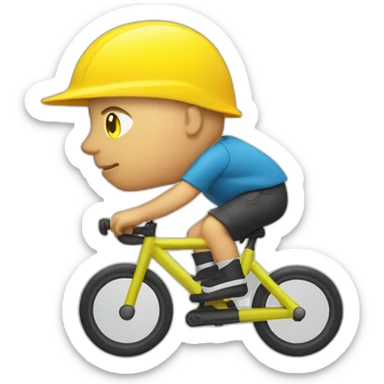 a bald white man with a yellow safety vest with a yellow bicycle helmet on a trotinette sticker
