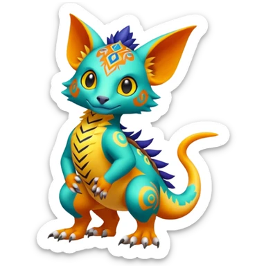 colorful lush tribal exotic patterned beautiful elegant pretty realistic Fakémon-Digimon-Fionbri-Trico-creature (full body) sticker