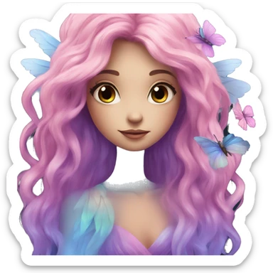 Beautiful, flower, fairy, pink, blue, purple, long hair, big wings sticker