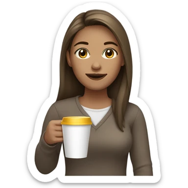 Pretty Pale brunette straight hair drinking coffee sticker