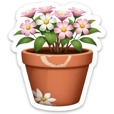 plant pot in terra cota with white and pink flowers print painted sticker