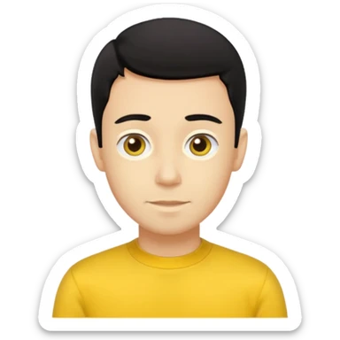 Greg Wiggle from the Wiggles with light skin, hazel eyes, black hair, yellow skivvy shirt sticker