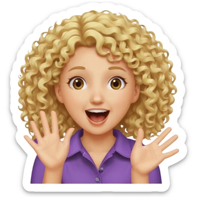 Emoji di ragazza bionda riccia che urla felice e mette una mano ben aperta in faccia davanti gli occhi sticker