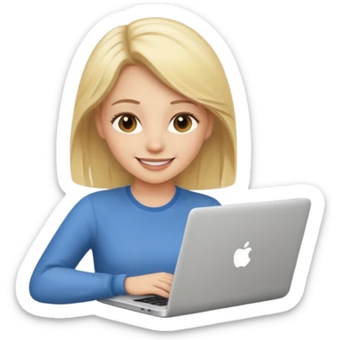 create an emoji of a woman working on her laptop. She is blond and young. sticker