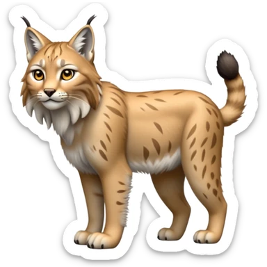 Cinematic-Lynx-Realistic-Full-Body-Standing on all fours-Emoji – head tilted dramatically, fur with faint spotting, long legs and large paws poised elegantly, simplified yet realistic focused features, highly detailed, glowing with an almost sarcastic glow zoomed out showing fluffy shoulders sticker