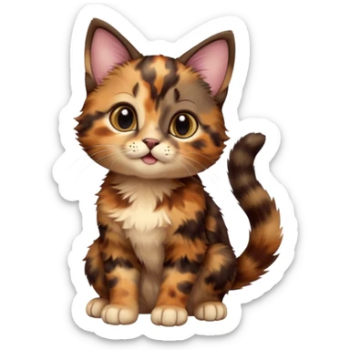 A high-resolution photo-realistic digital illustration of a brown multicoloured  tortoiseshell kitten, chest upward sticker
