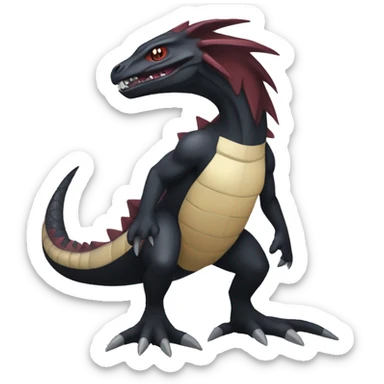 cool edgy black and maroon Dark-type nargacuga reptile Pokémon full body sticker