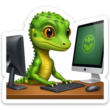 gecko with desktop computer works deeply sticker