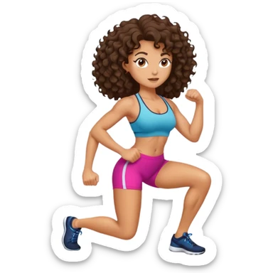 brunete curl medium hair woman working out sticker