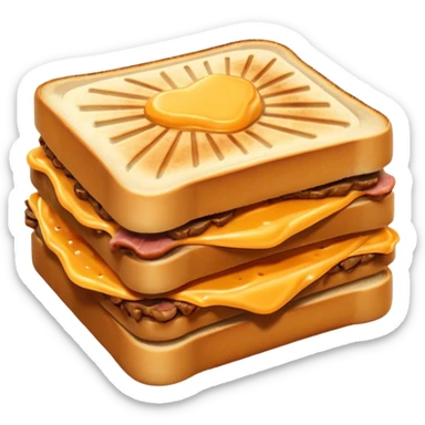 kavurma meat toasted sandwich object icon, grilled toasted bread, sautéed Turkish kavurma beef filling, melted cheese, juicy meat texture, golden brown crust, warm steam rising, 3D cartoon, mobile game icon style, centered, clean background, no text, no watermark sticker