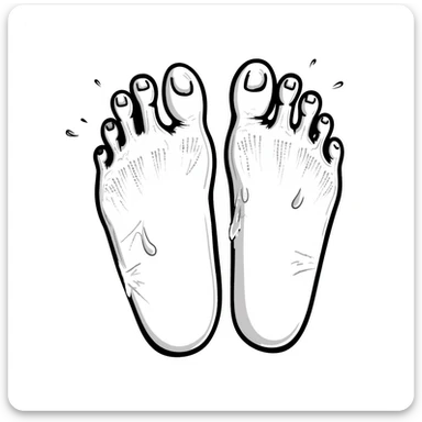 realistic drawing of two human foot soles covered with white sticky tree sap, detailed illustration sticker
