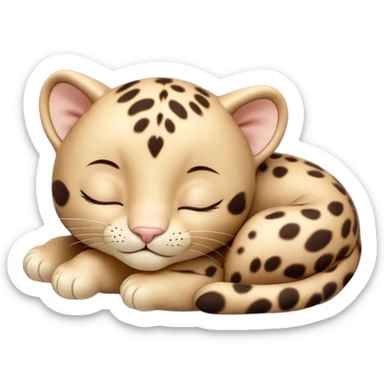 Meme-Worthy cute Sleeping Baby Panther Portrait Emoji, Head resting peacefully with a contented smile, showcasing a luxuriously soft, compact form and eyes gently closed in serene slumber, Simplified yet comically adorable features, highly detailed, glowing with a soft, drowsy glow, high shine, relaxed and utterly lovable, stylized with an air of playful laziness, bright and heartwarming, soft glowing outline, capturing the essence of a sleeping baby panther that feels destined to become the next viral icon of adorable rest! sticker
