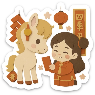 Change the characters on the vertical spring couplet to '四季平安', keep all other details the same sticker