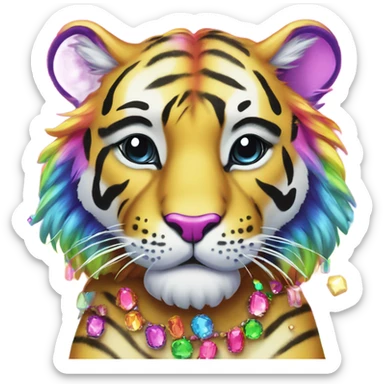 Lisa frank rainbow tiger with jewels on stripes sticker
