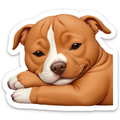Meme-Worthy Cute Sleeping Red/Fawn Staffordshire Bull Terrier Portrait Emoji, Head resting peacefully with a contented smile, showcasing a delightfully compact build and a luxuriously soft red/fawn Fur with subtle white highlights, eyes shut in a serene nap, Simplified yet hilariously adorable features, highly detailed, glowing with a soft, drowsy light, high shine, relaxed and utterly lovable, stylized with an air of playful laziness, bright and heartwarming, soft glowing outline, capturing the essence of a comically sleepy guardian, so meme-worthy it feels like it could instantly become the next viral sensation of adorable slumber! sticker
