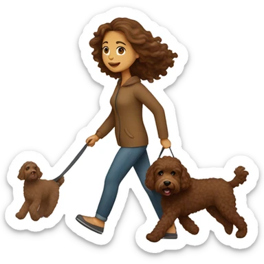 Brown haired woman walking brown labradoodle  sticker