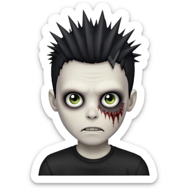 zombie boy with spiky black emo hair and a black shirt sticker
