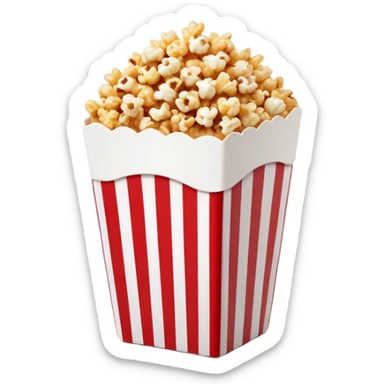 minimalist caramel popcorn box with thin red and white stripes, tiny popcorn pieces visible, clean simple design, Apple emoji style sticker