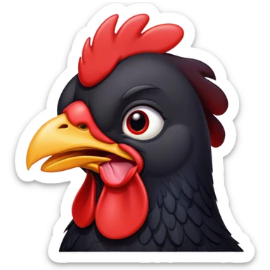 Cinematic Cute Yawning Black Chicken Portrait Emoji, Head tilted slightly with a dramatic, wide-open yawn, showcasing a soft, glossy black plumage with subtle hints of iridescence and a distinctive red comb, floppy wings slightly drooping, round beady eyes barely open in drowsy contentment, Simplified yet irresistibly adorable features, highly detailed, glowing with a soft, cozy glow, high shine, relaxed yet expressive, stylized with a touch of whimsy, bright and endearing, soft glowing outline, capturing the essence of a sleepy yet affectionate chicken, so drowsy it feels like it could stretch out of the screen and curl up for a nap! sticker