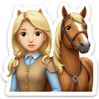 girl with blonde hair leading a horse sticker