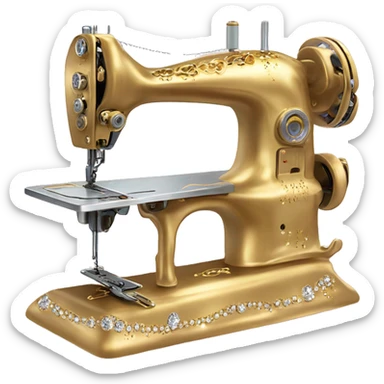 Gold and diamond King's Favorite Sewing Machine and mannequin with diamonds everywhere as if it glows like a personal gift from God sticker