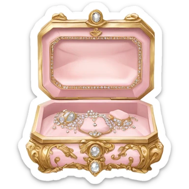 Pale Pink rococo style jewelry box filled with jewels and diamonds sticker