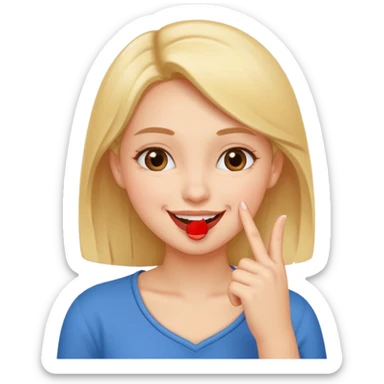 Fille amoureuse qui avec le bout de l'ongle de son index touche sa bouche sticker