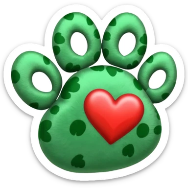 G.reen paw print with a heart sticker