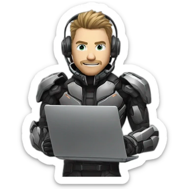 developer behind his laptop with this style : Crytek Crysis Video game with nanosuit character hacker themed character sticker