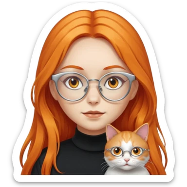 girl with very long orange hair, and silver cat-eyed glasses. Black clothes sticker