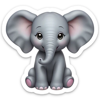 Cinematic Cute Baby Elephant Portrait Emoji, Head tilted playfully and inquisitively, featuring a velvety gray hide with oversized floppy ears and round, sparkling eyes filled with wonder, Simplified yet irresistibly adorable features, highly detailed, glowing with a warm, friendly glow, high shine, affectionate and spirited, stylized with a touch of playful charm, bright and endearing, soft glowing outline, capturing the essence of a mischievous yet loving baby elephant, so playful it feels like it could trundle out of the screen into your arms! sticker