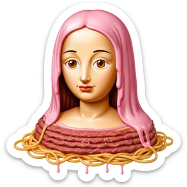 monalisa made of SPAM meat melted pink dripping sauce spaghetti portrait sticker