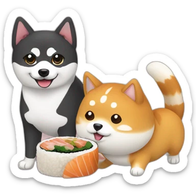 shiba inu and cat are best friends sushi sticker