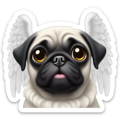 Black Pug with angel wings and halo sticker