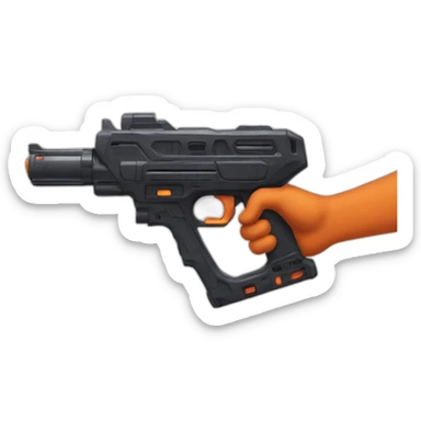 manicured hand holding large scary dark nerf gun sticker