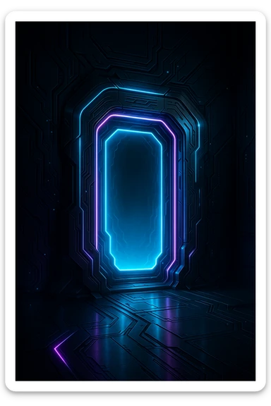 a sci-fi portal with neon lights and metallic frame, futuristic look sticker