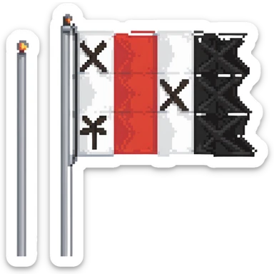 Flag of Amsterdam with three white X symbols on a red and black banner sticker