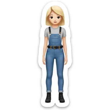 High waisted skinny jeans overalls very tight with big black leather belt sticker