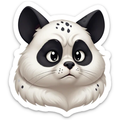 Cinematic Meme-Worthy Grumpy Dalmatian Portrait Emoji, Head held high but eyes filled with dramatic disappointment, smooth white fur speckled with striking black spots, deeply furrowed brow forming an unmistakable scowl, floppy ears slightly angled back in disapproval, piercing dark eyes glaring with pure exasperation, Simplified yet hilariously over-exaggerated features, highly detailed, glowing with an aura of supreme annoyance, high shine, exhausted yet judgmental, stylized with an almost regal pettiness, bright but brooding, soft glowing outline, capturing the essence of a companion that has seen it all and is thoroughly unimpressed, so meme-worthy it feels like it could instantly become the next viral sensation of grumpiness! sticker