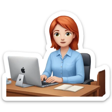 “Red-haired therapist on a video call, sitting in a calm home office, looking at the webcam, client visible on screen, professional yet warm atmosphere, realistic style.” sticker