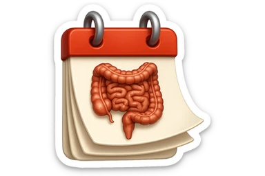 emoji stile iphone di un calendario con fogli che volano insieme, sui fogli ci sono disegnati degli intestini anatomici, iperrealistico 4k, isolato su sfondo bianco sticker