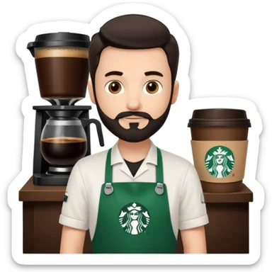 A Starbucks Barista with Black Coffee Master Apron. White Boy has trimmed Beard Black sticker
